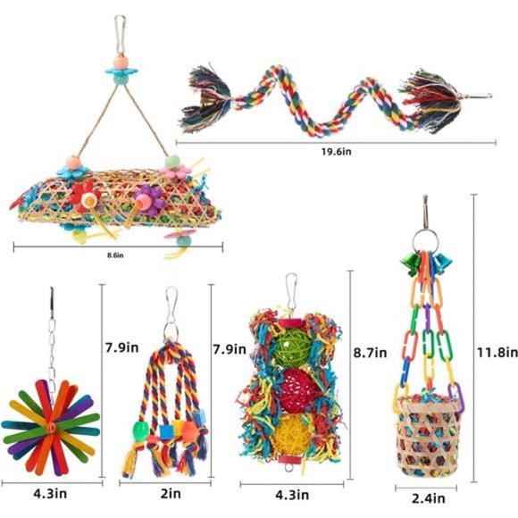 6 Pack Bird Colorful Chewing Toys Parrot Foraging Shredder Toys Shred Hanging - Picture 6 of 7